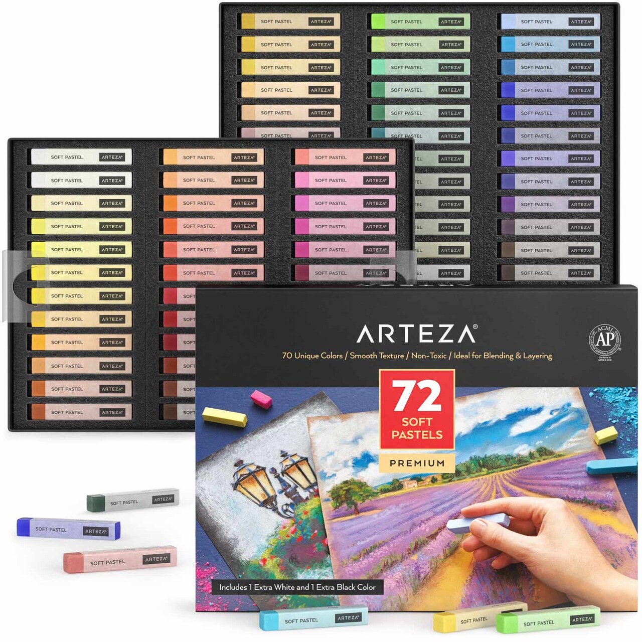 Arteza Soft Pastels Art Supply Set, Artist-Grade Soft Pastel Sticks for Arts & Crafts Projects - 72 Pack